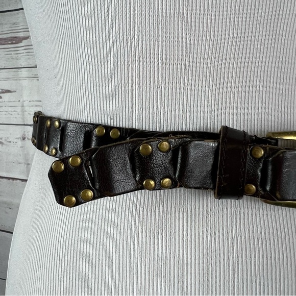 AMIEE Lynn brown leather braided belt with studs Sz S - Picture 5 of 6